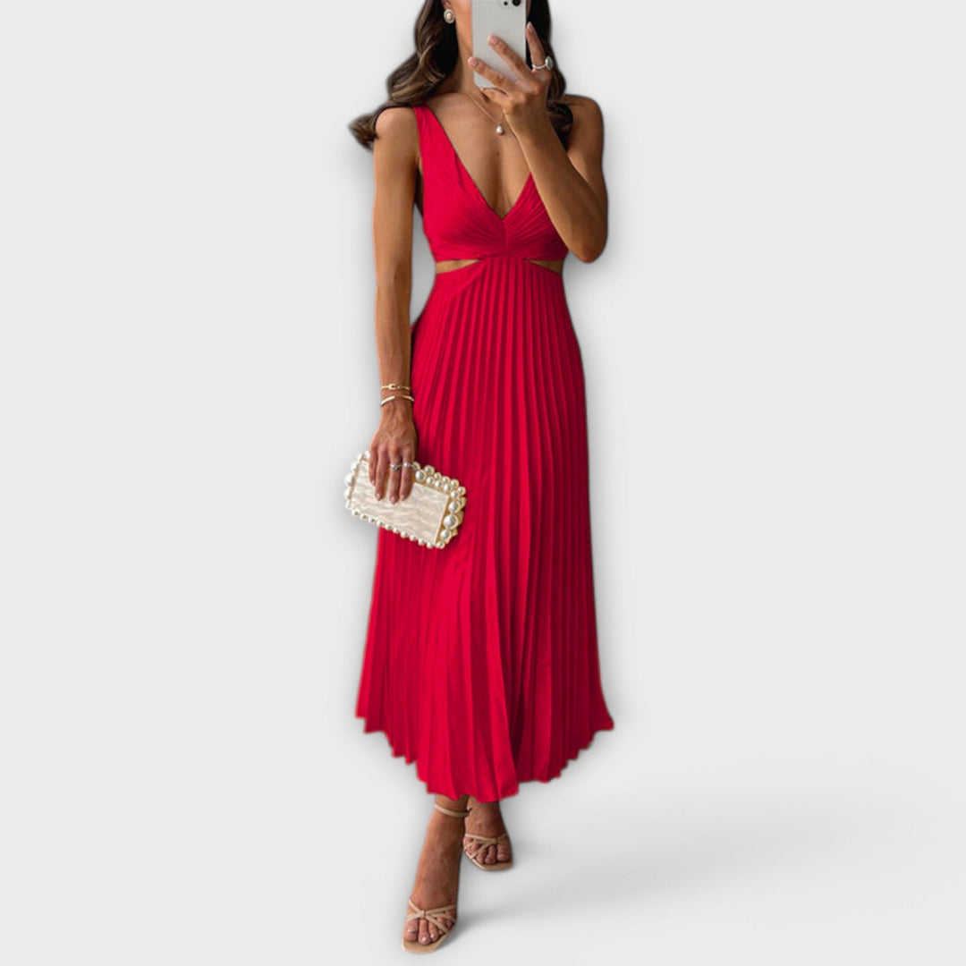 Nadia - Summer Dress with Back Cut-Out and Pleated Detail