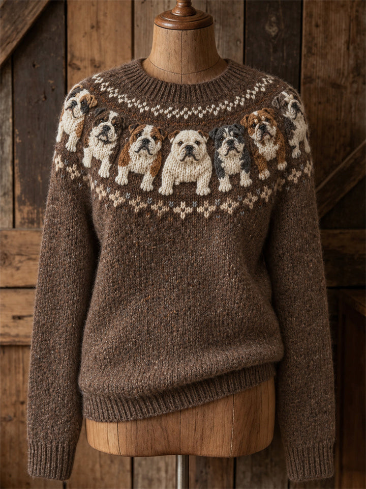 Women's Vintage Bulldogs Yoke Isle Print crew neck sweater