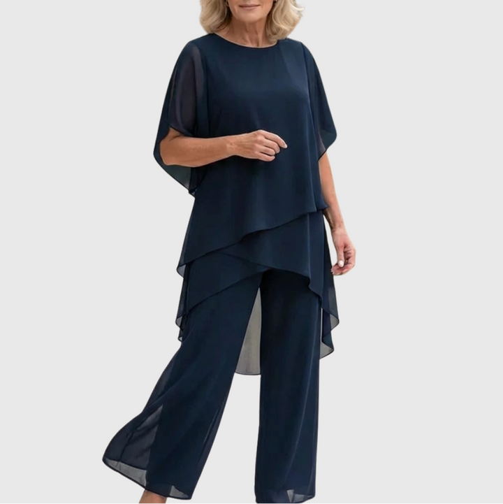 Linda | Suit with draped palazzo pants