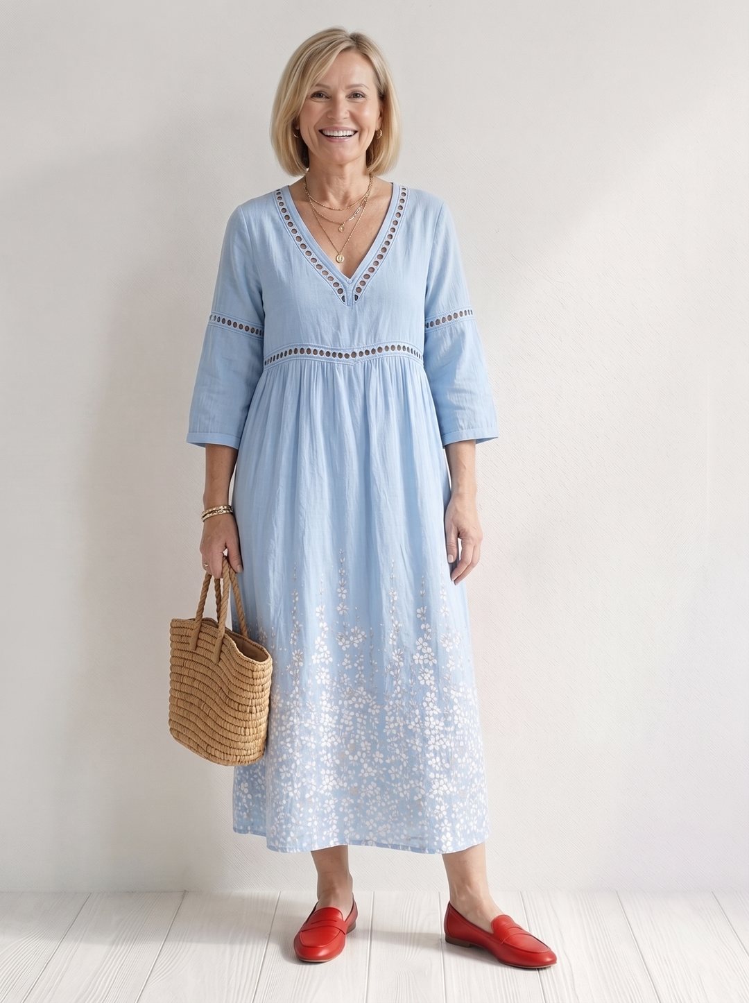 Soft Summer Midi Dress in Blue