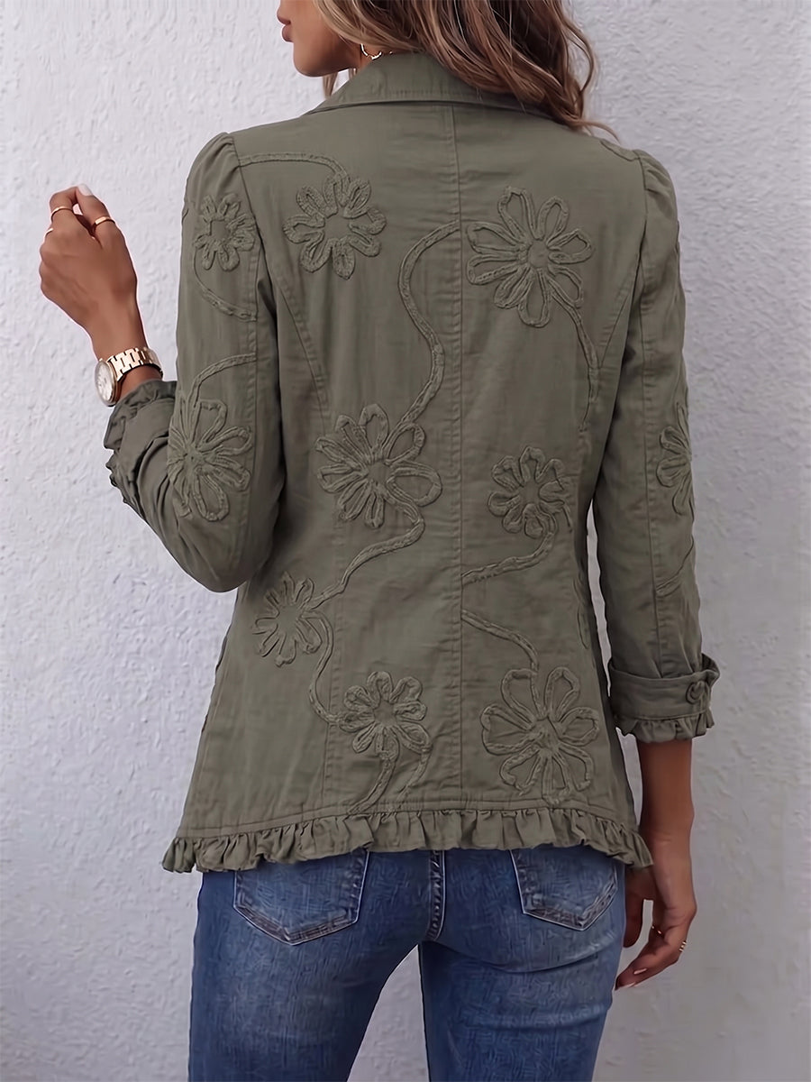 KAMBERLY | BOHO-CHIC FLORAL EMBROIDERED UTILITY RUFFLED TRIM JACKET